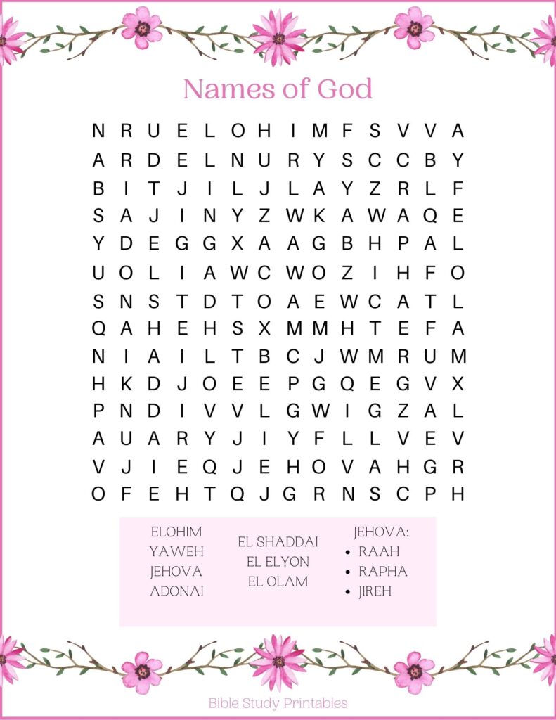 Names of God Word Search Puzzle