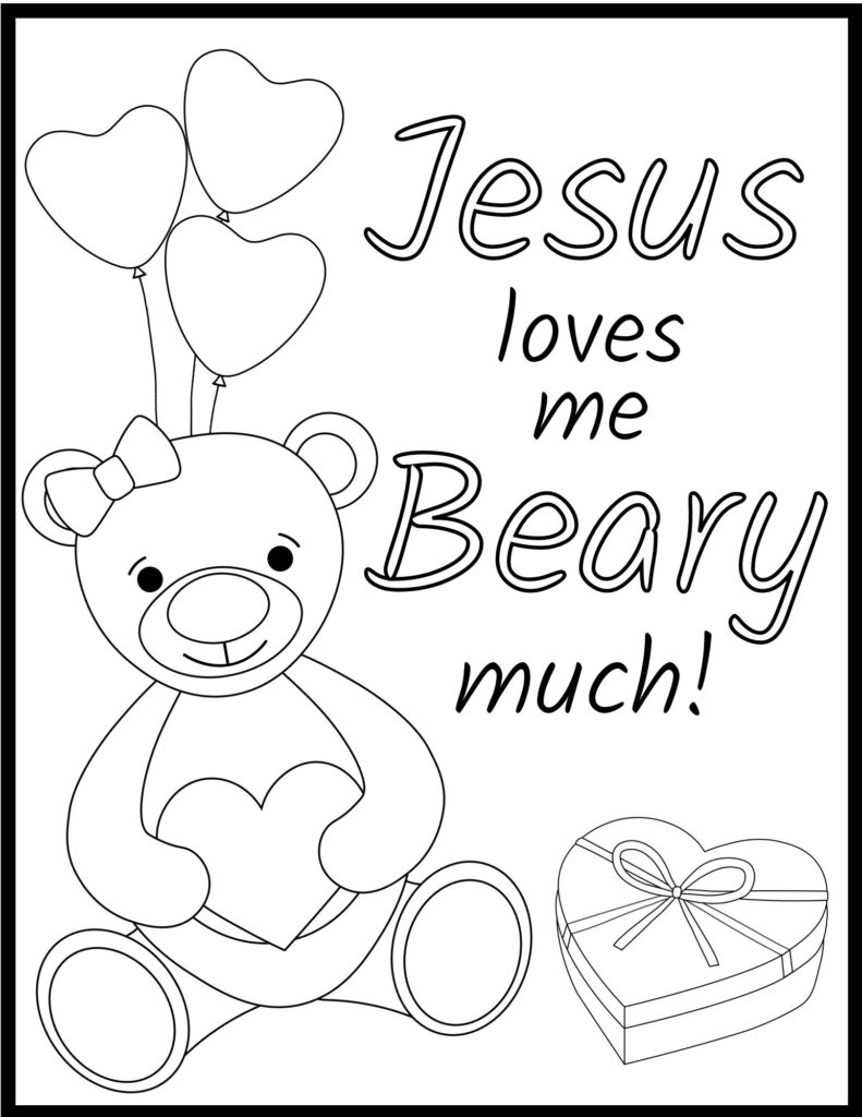 Jesus Loves Me Beary Much Coloring Page