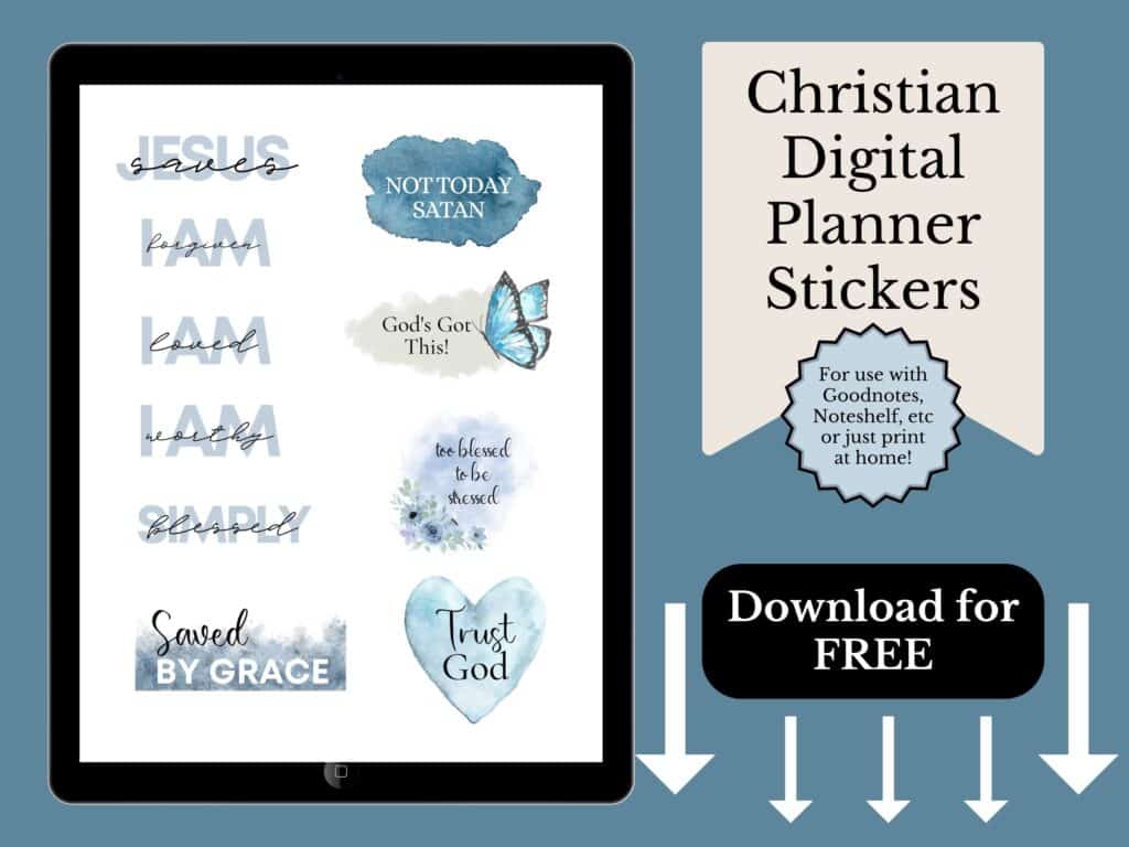 Blue Watercolor Digital Christian Stickers Mockup