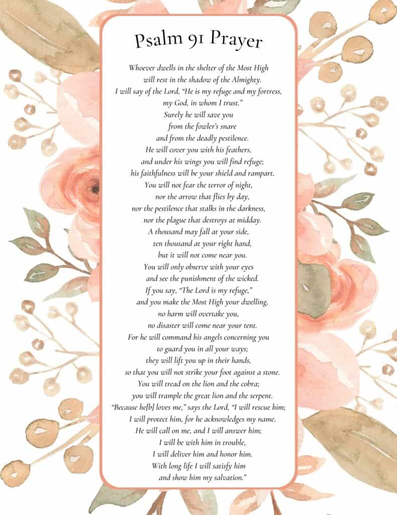 Printable Psalm 91 Prayer of Protection