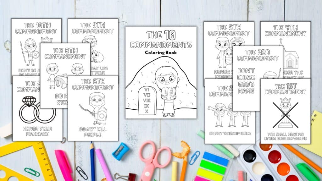 mockup of 10 commandments coloring pages